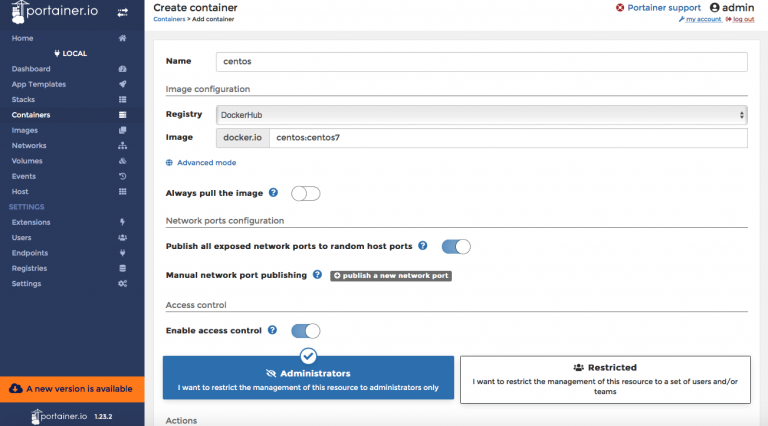 通过portainer docker安装centos 再安装frps/frpc并开机启动